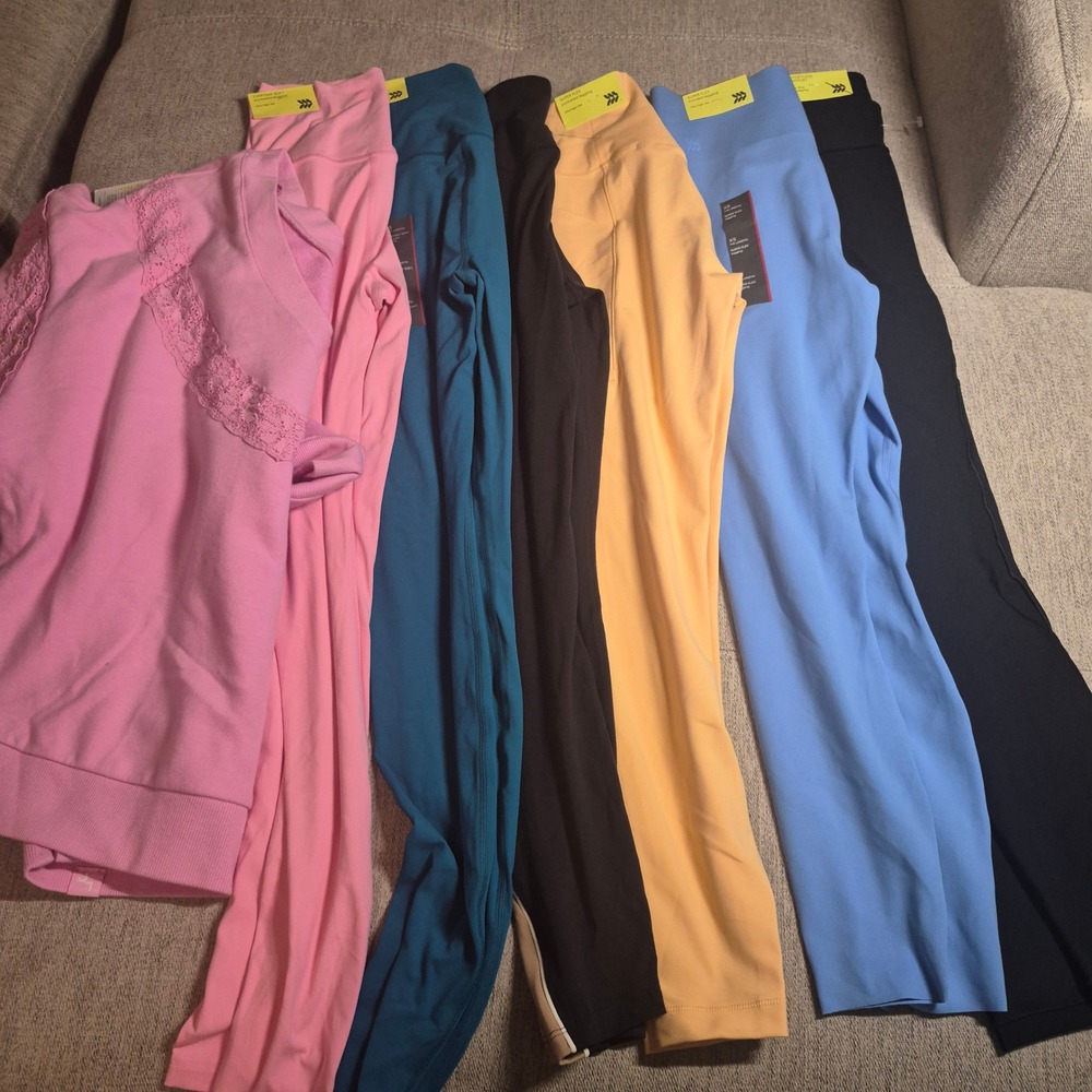 NWT All in Motion Leggings Bundle XS& JoyLab Lace Trim Sweatshirt Women XXS 7pc